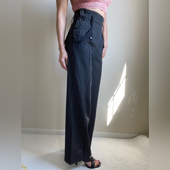 High waisted black pinstripes wide leg trouser pants - XS - Picture 3 of 8